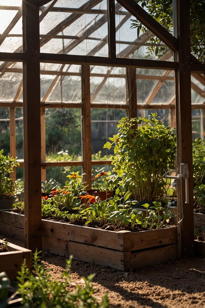 Helles Mini-Gewächshaus im sonnendurchfluteten Garten