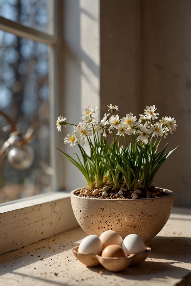 Helle nachhaltige Ostereier-Saatkapseln aus Eierschalen