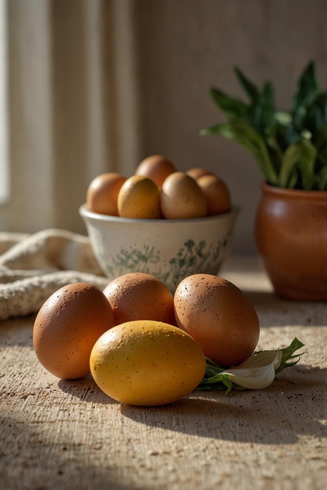 Natürlich bemalte Ostereier mit Gemüsestempeln