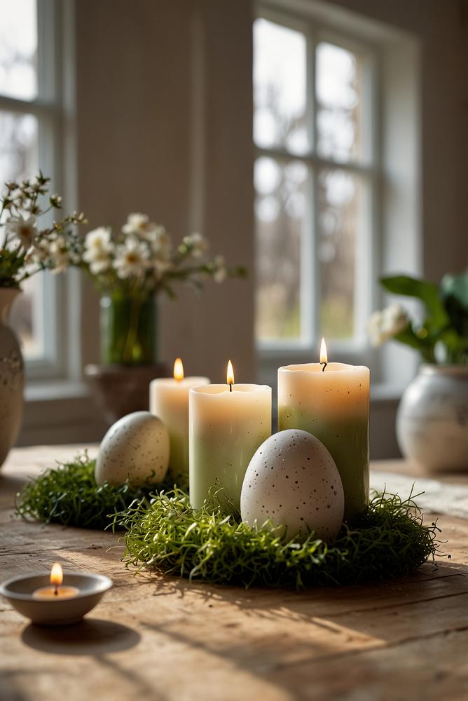 helle osterdeko mit eierschalen kerzenhaltern im fruehling