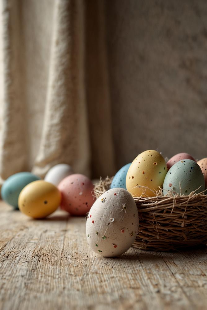 Helle Ostereier aus Stoffresten mit alten Knöpfen als nachhaltige Deko